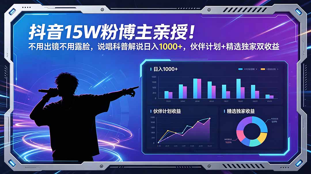 抖音15W粉博主亲授！不用出镜不用露脸，说唱科普解说日入1000+，伙伴计划+精选独家双收益采购|汽车产业|汽车配件|机加工企业家交流社群中心