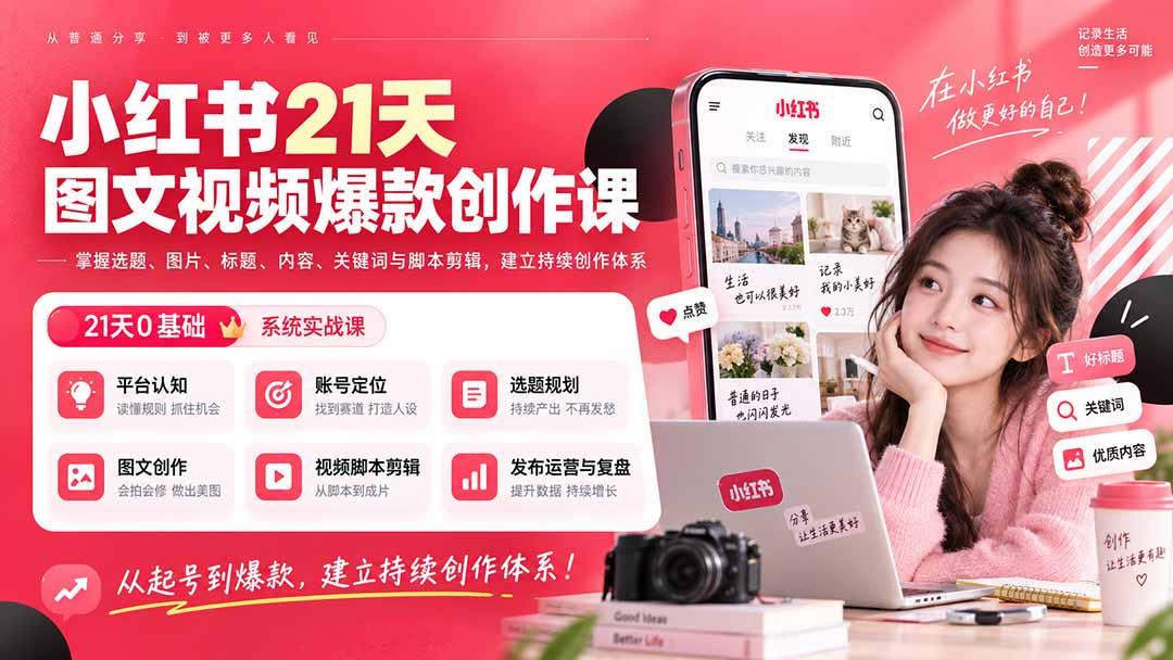 小红书21天图文视频爆款创作课:掌握选题、图片、标题、内容、关键词与脚本剪辑,建立持续创作体系采购|汽车产业|汽车配件|机加工企业家交流社群中心