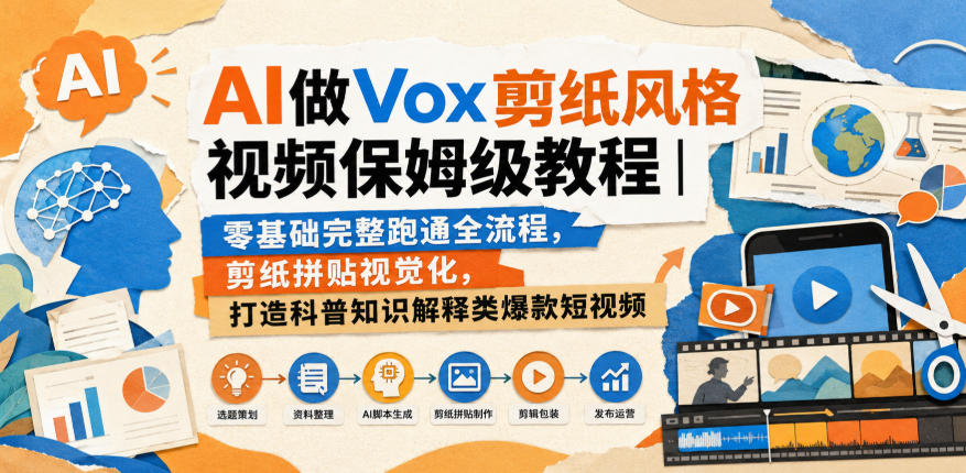 AI做Vox剪纸风格视频保姆级教程｜零基础完整跑通全流程，剪纸拼贴视觉化，打造科普知识解释类爆款短视频采购|汽车产业|汽车配件|机加工企业家交流社群中心