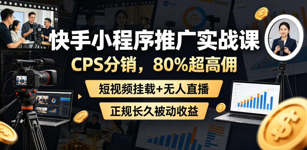 快手小程序推广实战课，CPS分销，80%超高佣，短视频挂载+无人直播，正规长久被动收益采购|汽车产业|汽车配件|机加工企业家交流社群中心