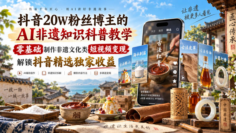 抖音20W粉丝博主的AI非遗知识科普教学,零基础制作非遗文化类短视频变现,解锁抖音精选独家收益采购|汽车产业|汽车配件|机加工企业家交流社群中心