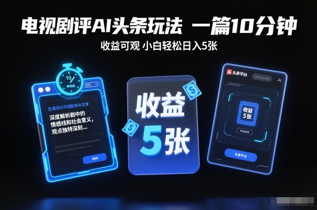 电视剧评AI头条玩法,一篇10分钟,收益可观,小白轻松日入5张+【独家】采购|汽车产业|汽车配件|机加工蚂蚁智酷企业交流社群中心