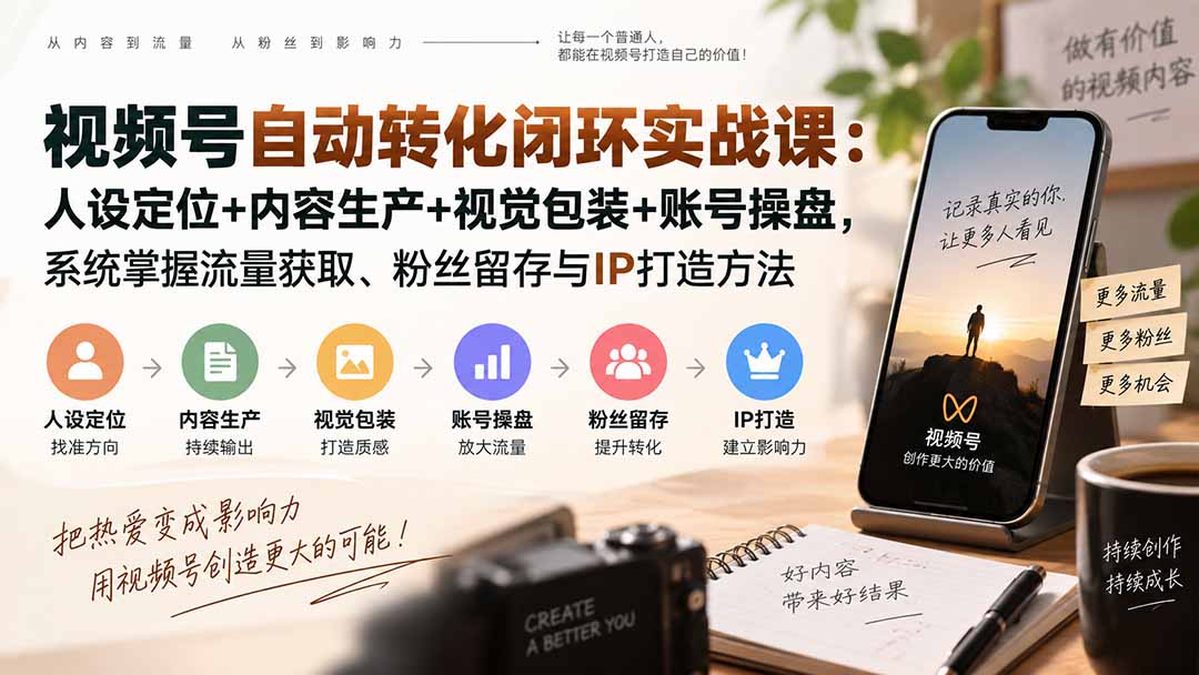 视频号自动转化闭环实战课：人设定位+内容生产+视觉包装+账号操盘，系统掌握流量获取、粉丝留存与IP打造方法采购|汽车产业|汽车配件|机加工企业家交流社群中心