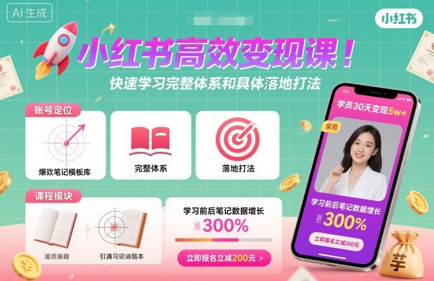 小红书高效变现课,快速学习小红书完整体系和具体落地打法采购|汽车产业|汽车配件|机加工蚂蚁智酷企业交流社群中心