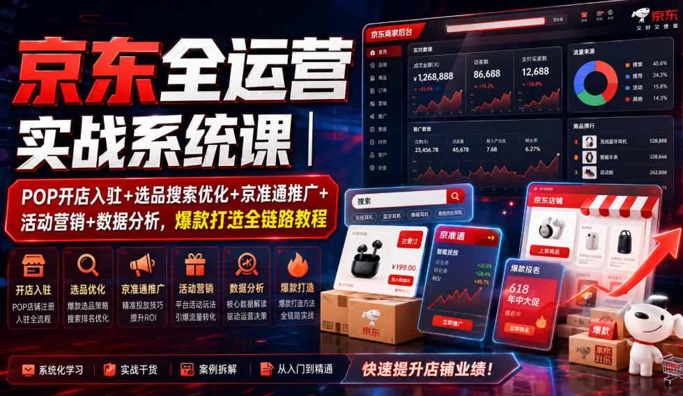 京东全运营实战系统课｜POP开店入驻+选品搜索优化+京准通推广+活动营销+数据分析，爆款打造全链路教程采购|汽车产业|汽车配件|机加工企业家交流社群中心