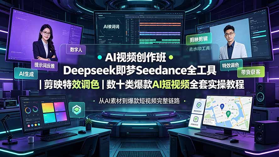 AI视频创作班◆Deepseek即梦Seedance全工具|剪映特效调色|数十类爆款AI短视频全套实操教程采购|汽车产业|汽车配件|机加工企业家交流社群中心