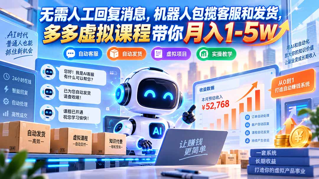 无需人工回复消息，机器人包揽客服和发货，多多虚拟课程带你月入1-5W采购|汽车产业|汽车配件|机加工企业家交流社群中心
