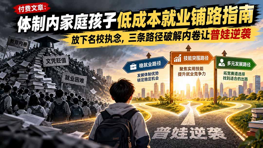 付费文章：体制内家庭孩子低成本就业铺路指南，放下名校执念，三条路径破解内卷让普娃逆袭采购|汽车产业|汽车配件|机加工企业家交流社群中心