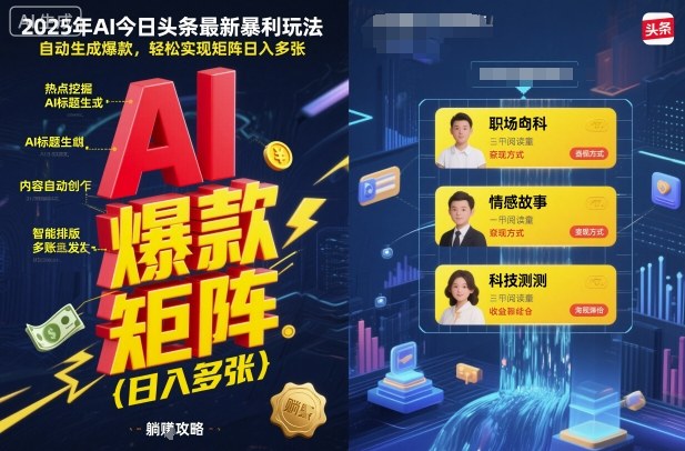 2025年AI今日头条最新暴利玩法,自动生成爆款,轻松实现矩阵日入多张采购|汽车产业|汽车配件|机加工蚂蚁智酷企业交流社群中心