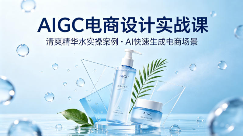 AIGC电商设计实战课，以清爽精华水为实操案例，教你用AI快速生成电商场景采购|汽车产业|汽车配件|机加工企业家交流社群中心