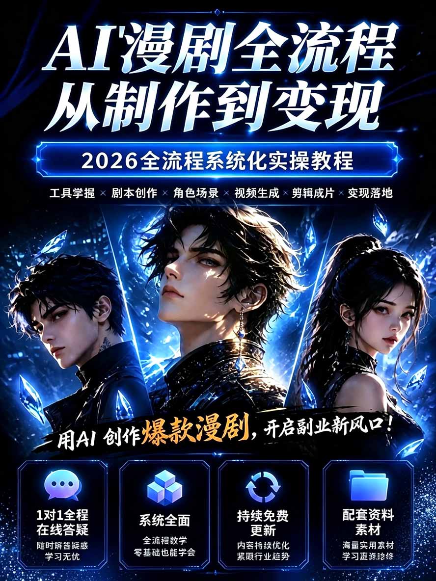 图片[1]采购|汽车产业|汽车配件|机加工【无水印】2026AI漫剧创作与商业变现掘金营：打通选题→AI编剧→角色场景→自动分镜→视频生成→剪辑发布→运营变现采购|汽车产业|汽车配件|机加工企业家交流社群中心