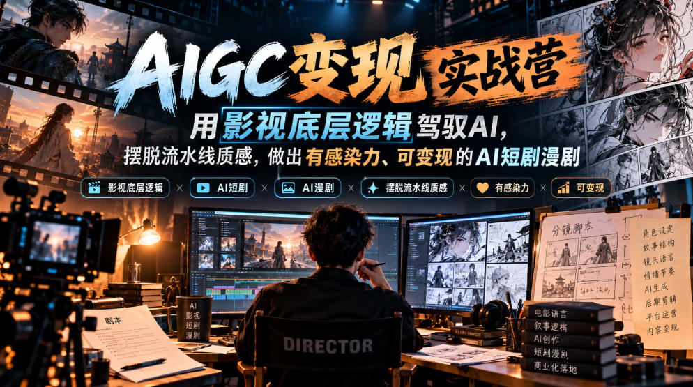 AIGC变现实战营,用影视底层逻辑驾驭AI,摆脱流水线质感,做出有感染力、可变现的AI短剧漫剧采购|汽车产业|汽车配件|机加工企业家交流社群中心