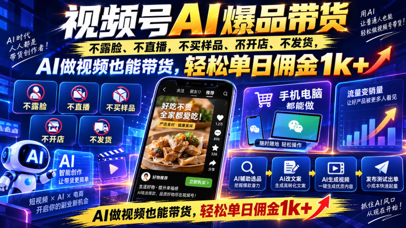 视频号Ai爆品带货，不露脸、不直播、不买样品、不开店、不发货，AI做视频也能带货，轻松单日佣金1k+采购|汽车产业|汽车配件|机加工企业家交流社群中心