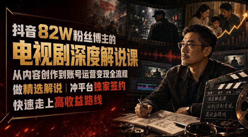抖音82W粉丝博主的电视剧深度解说课，从内容创作到账号运营变现全流程，做精选解说，冲平台独家签约，快速走上高收益路线采购|汽车产业|汽车配件|机加工企业家交流社群中心