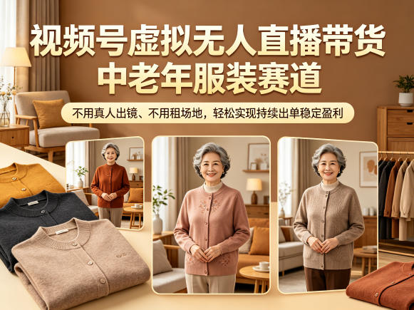 视频号虚拟无人直播带货中老年服装赛道,不用真人出镜、不用租场地,轻松实现持续出单稳定盈利采购|汽车产业|汽车配件|机加工企业家交流社群中心