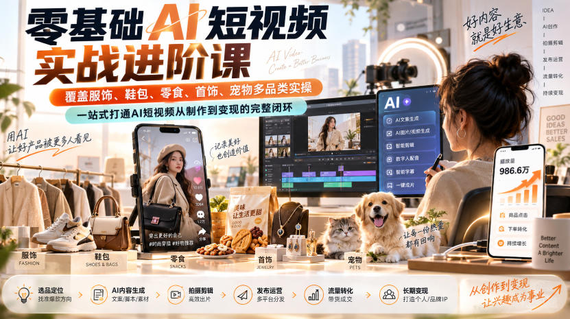 零基础AI短视频实战进阶课,覆盖服饰、鞋包、零食、首饰、宠物多品类实操,一站式打通AI短视频从制作到变现的完整闭环采购|汽车产业|汽车配件|机加工企业家交流社群中心