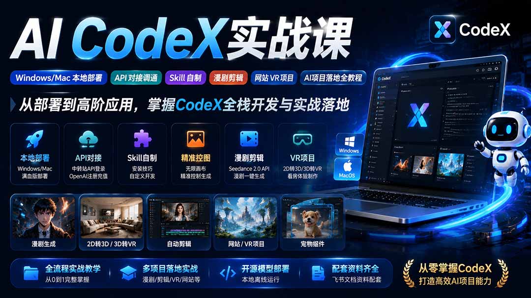 AI  CodeX实战课｜Windows/Mac 本地部署｜API 对接调通｜Skill 自制｜漫剧剪辑｜网站 VR 项目｜AI项目落地全教程采购|汽车产业|汽车配件|机加工企业家交流社群中心