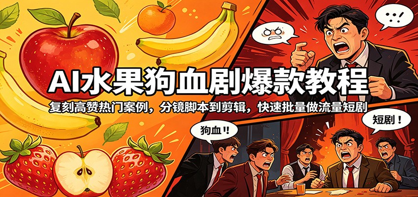 AI水果狗血剧爆款教程：复刻高赞热门案例，分镜脚本到剪辑，快速批量做流量短剧采购|汽车产业|汽车配件|机加工企业家交流社群中心