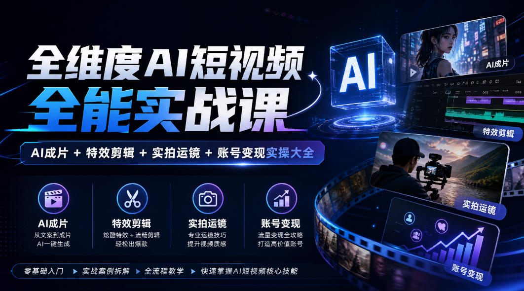 全维度AI短视频全能实战课，AI成片+特效剪辑+实拍运镜+账号变现实操大全采购|汽车产业|汽车配件|机加工企业家交流社群中心