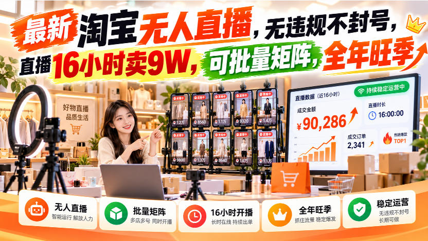 最新淘宝无人直播，无违规不封号，直播16小时卖9W，可批量矩阵，全年旺季【揭秘】采购|汽车产业|汽车配件|机加工企业家交流社群中心