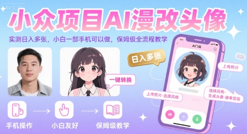 小众项目AI漫改头像,实测日入多张,小白一部手机可以做,保姆级全流程教学采购|汽车产业|汽车配件|机加工蚂蚁智酷企业交流社群中心