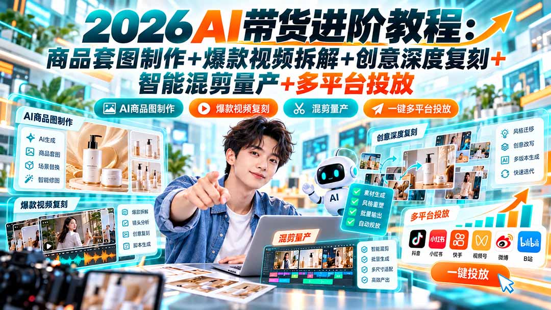 2026AI带货进阶教程：商品套图制作+爆款视频拆解+创意深度复刻+智能混剪量产+多平台投放采购|汽车产业|汽车配件|机加工企业家交流社群中心