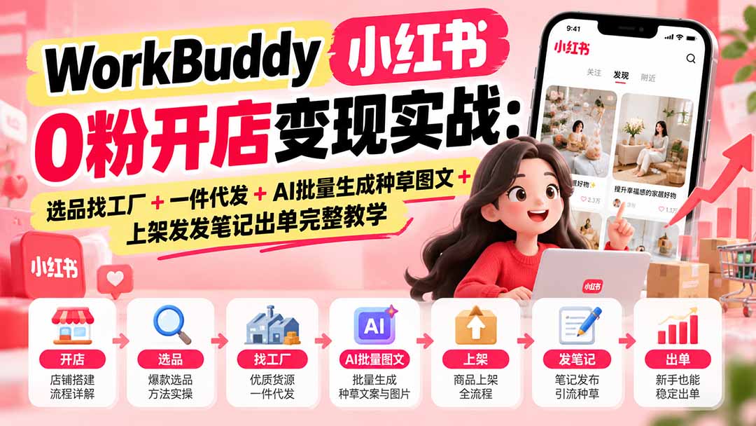 WorkBuddy小红书0粉开店变现实战:选品找工厂+一件代发+AI批量生成种草图文+上架发发笔记出单完整教学采购|汽车产业|汽车配件|机加工企业家交流社群中心