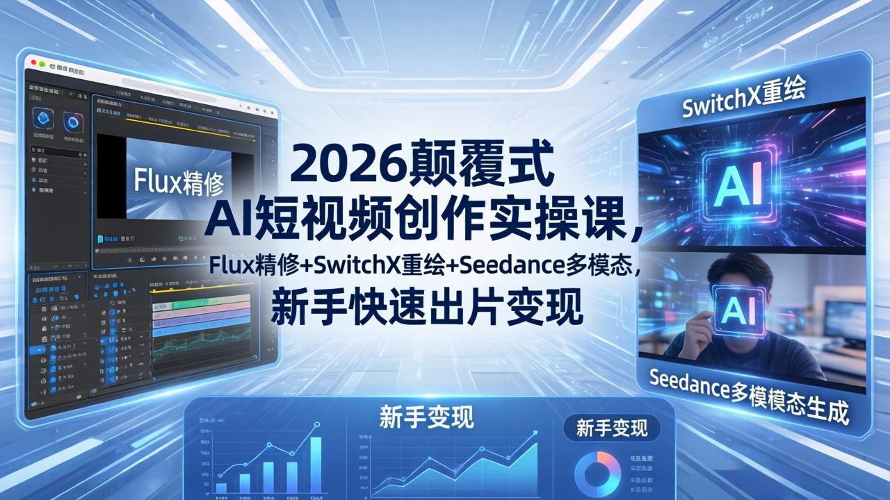 2026颠覆式 AI短视频创作课-5月更新，Flux精修+SwitchX重绘+Seedance多模态，新手快速出片变现采购|汽车产业|汽车配件|机加工企业家交流社群中心
