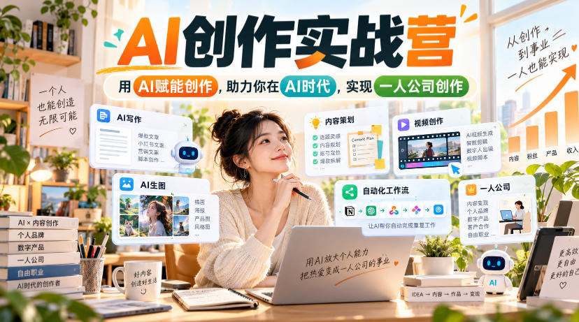 AI创作实战营,用AI赋能创作,助力你在AI时代,实现一人公司创作采购|汽车产业|汽车配件|机加工企业家交流社群中心