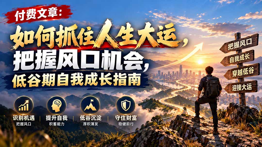 付费文章:如何抓住人生大运,把握风口机会,低谷期自我成长指南采购|汽车产业|汽车配件|机加工企业家交流社群中心