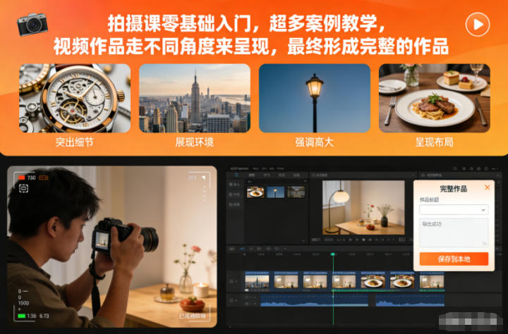 拍摄课零基础入门，超多案例教学，视频作品走不同角度来呈现，最终形成完整的作品采购|汽车产业|汽车配件|机加工蚂蚁智酷企业交流社群中心