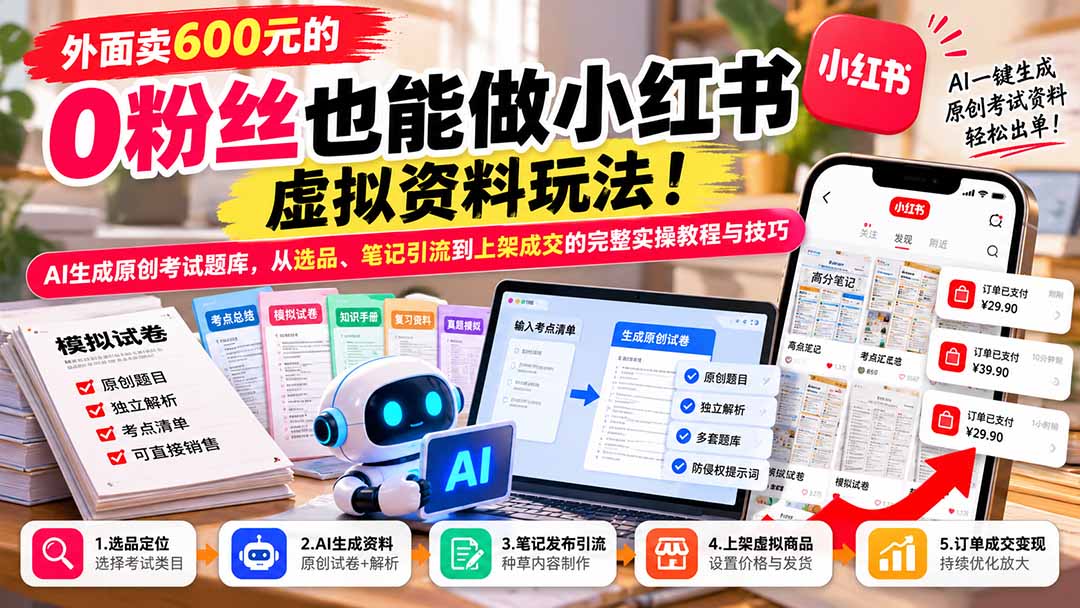 外面卖600元的 零粉丝也能做小红书虚拟资料玩法！AI生成原创考试题库，从选品、笔记引流到上架成交的完整实操教程采购|汽车产业|汽车配件|机加工企业家交流社群中心