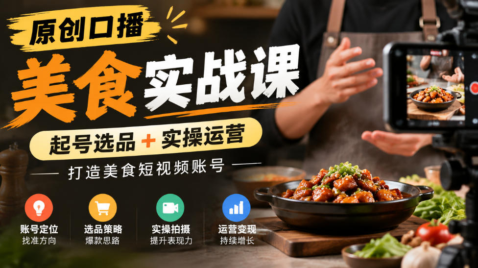 原创口播美食实战课,起号选品+实操运营,打造美食短视频账号采购|汽车产业|汽车配件|机加工企业家交流社群中心