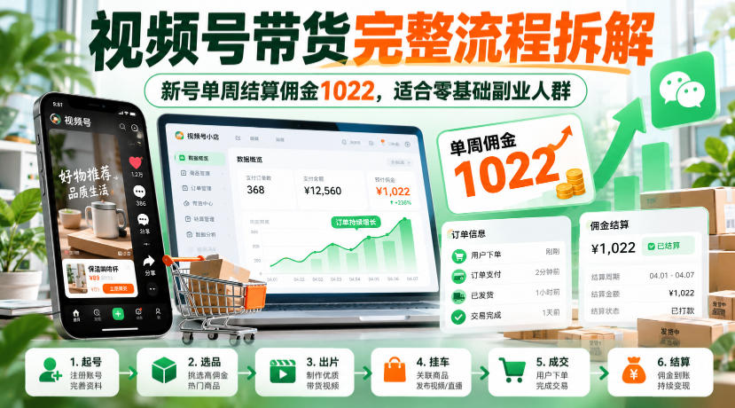 视频号带货完整流程拆解,新号单周结算佣金1022,适合零基础副业人群采购|汽车产业|汽车配件|机加工企业家交流社群中心