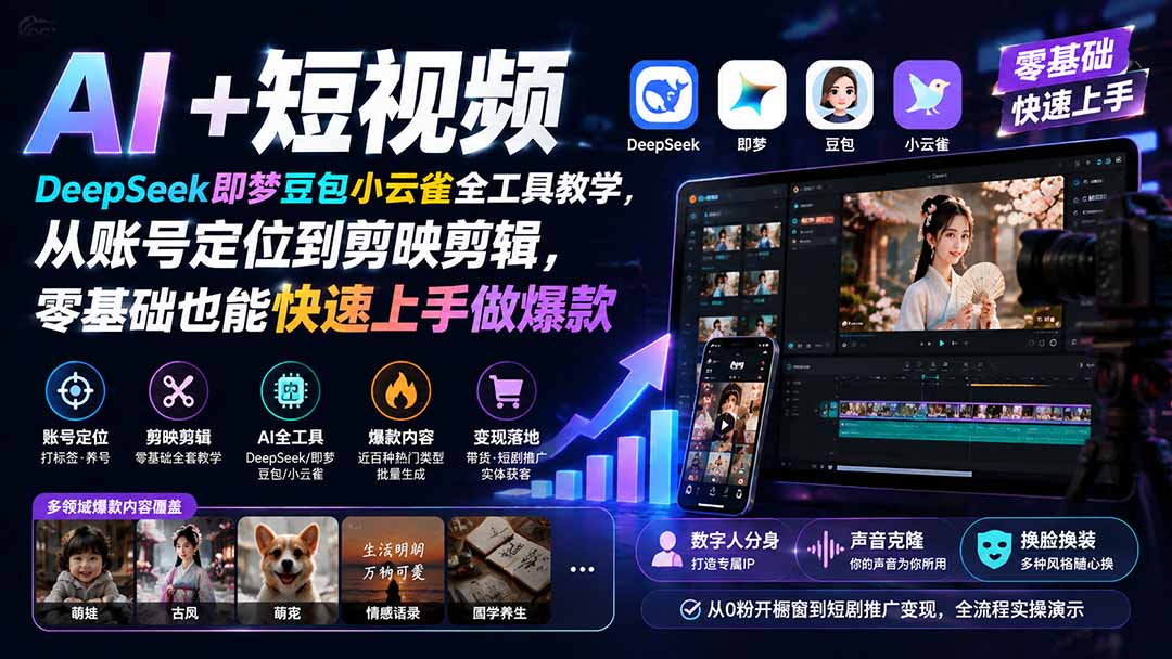 AI+短视频｜DeepSeek即梦豆包小云雀全工具教学，从账号定位到剪映剪辑，零基础也能快速上手做爆款采购|汽车产业|汽车配件|机加工企业家交流社群中心