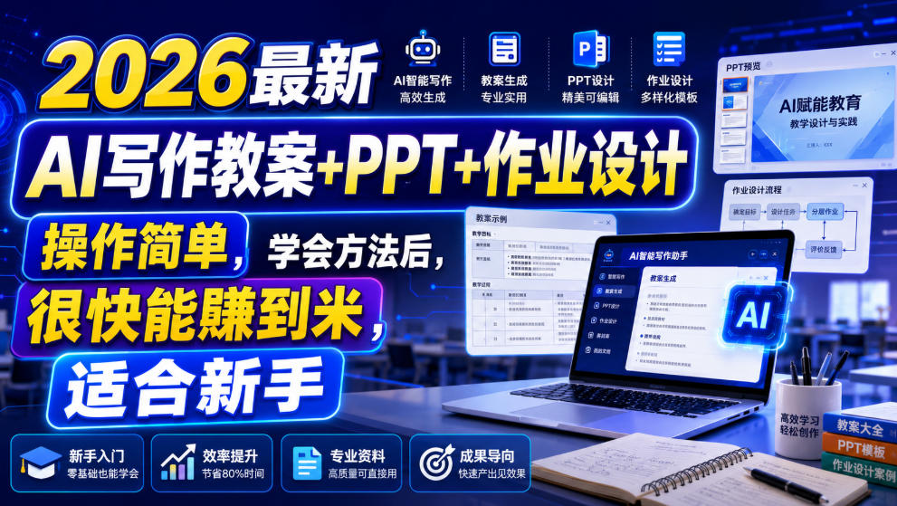 2026最新AI写作教案+PPT+作业设计，操作简单，学会方法后，很快能賺到米，适合新手采购|汽车产业|汽车配件|机加工企业家交流社群中心