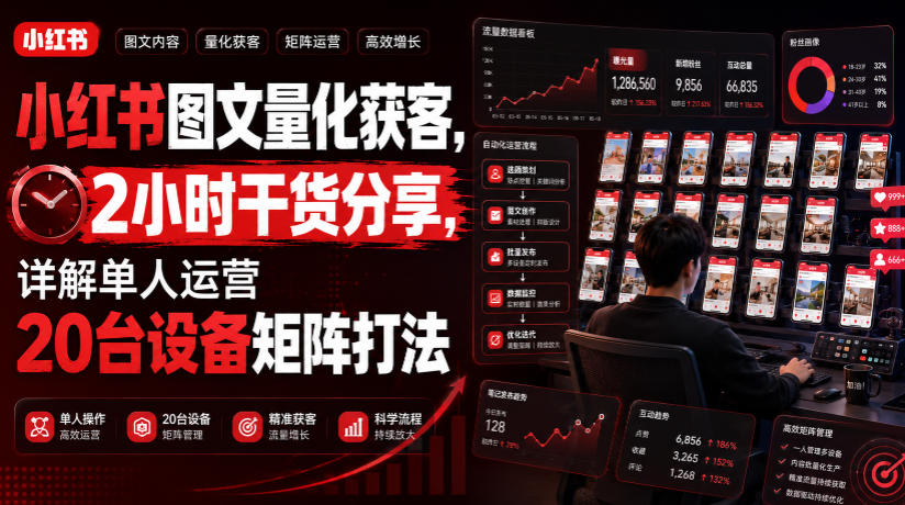 小红书图文量化获客,2小时干货分享,详解单人运营20台设备矩阵打法采购|汽车产业|汽车配件|机加工企业家交流社群中心