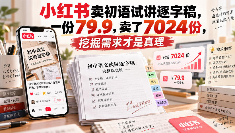 小红书卖初语试讲逐字稿，一份79.9，卖了7024份，挖掘需求才是真理采购|汽车产业|汽车配件|机加工企业家交流社群中心