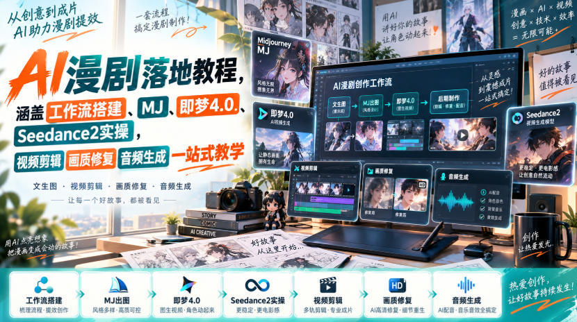 AI漫剧落地教程，涵盖工作流搭建、MJ、即梦4.0、Seedance2实操，视频剪辑画质修复音频生成一站式教学采购|汽车产业|汽车配件|机加工企业家交流社群中心