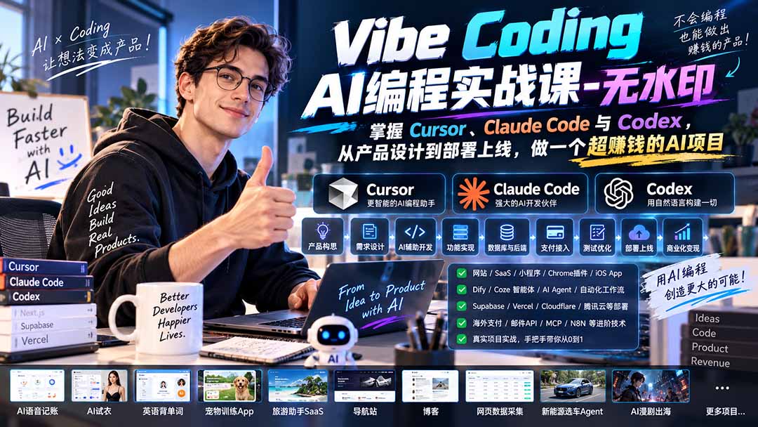 Vibe Coding AI编程实战课-无水印:掌握Cursor、Claude Code与Codex,从产品设计到部署上线,做一个超赚钱的AI项目采购|汽车产业|汽车配件|机加工企业家交流社群中心