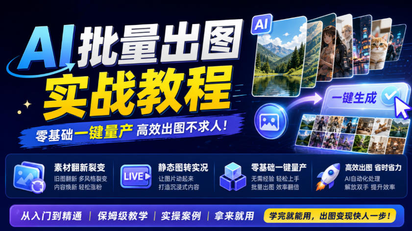 AI批量出图实战教程，素材翻新裂变，静态图转实况，零基础一键量产采购|汽车产业|汽车配件|机加工企业家交流社群中心