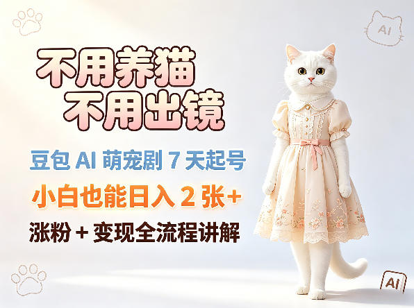 不用养猫不用出镜，豆包AI萌宠剧7天起号，小白也能日入2张+，涨粉+变现全流程讲解采购|汽车产业|汽车配件|机加工企业家交流社群中心