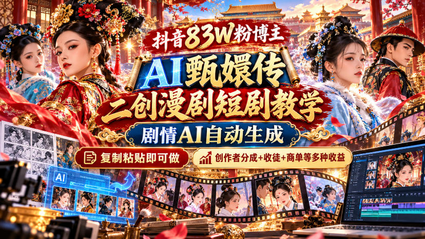 抖音83W粉博主AI甄嬛传二创漫剧短剧教学|剧情AI自动生成,复制粘贴即可做,各大平台创作者分成+收徒等多种收益采购|汽车产业|汽车配件|机加工企业家交流社群中心