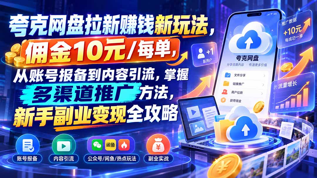 夸克网盘拉新赚钱新玩法，佣金10元/每单，从账号报备到内容引流，掌握多渠道推广方法，新手副业变现全攻略采购|汽车产业|汽车配件|机加工企业家交流社群中心