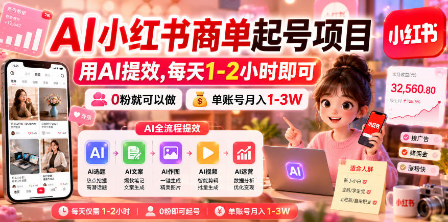 AI小红书商单起号项目，用AI提效,每天1-2小时即可，0粉就可以做，单账号月入1-3W采购|汽车产业|汽车配件|机加工企业家交流社群中心
