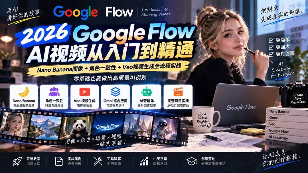 【无水印】Google Flow AI视频从入门到精通：Nano Banana图像+角色一致性+Veo视频生成全流程实战-精翻中英字幕采购|汽车产业|汽车配件|机加工企业家交流社群中心