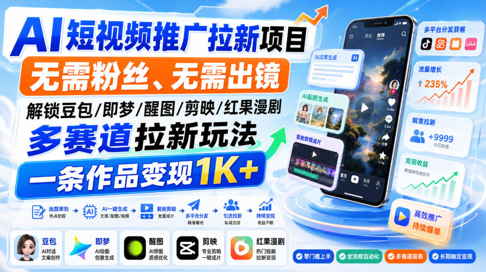 AI短视频推广拉新项目,无需粉丝、无需出镜,解锁豆包/即梦/醒图/剪映/红果漫剧多赛道拉新玩法,一条作品变现1K+采购|汽车产业|汽车配件|机加工企业家交流社群中心