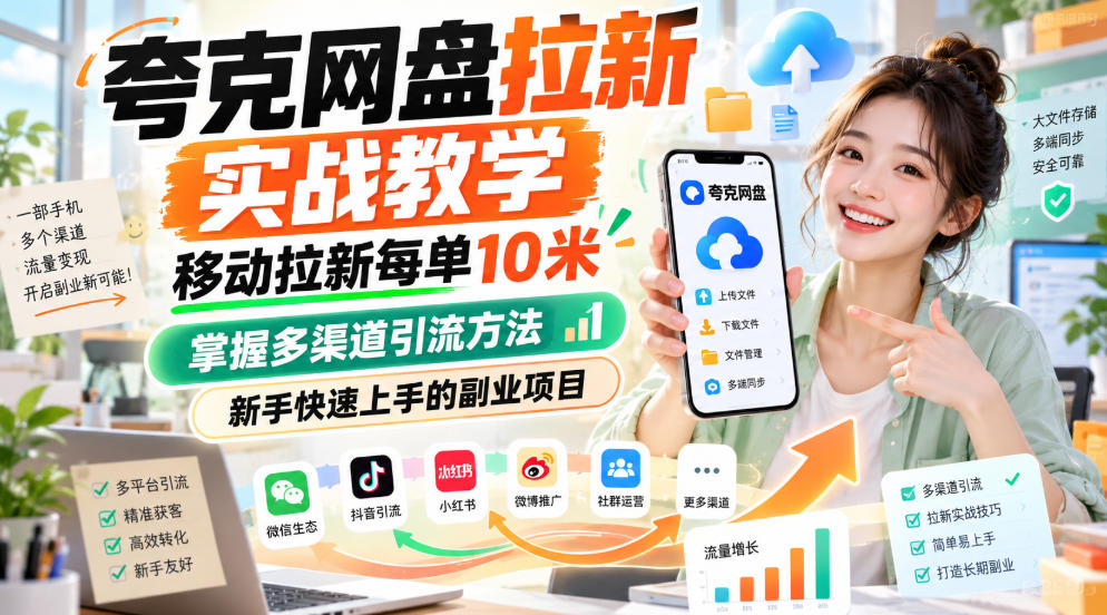 夸克网盘拉新实战教学，移动拉新每单10米，掌握多渠道引流方法，新手快速上手的副业项目采购|汽车产业|汽车配件|机加工企业家交流社群中心