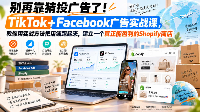 别再靠猜投广告了！TikTok+Facebook广告实战课，教你用实战方法把店铺跑起来，建立一个真正能盈利的Shopify商店【原创双语字幕】采购|汽车产业|汽车配件|机加工企业家交流社群中心