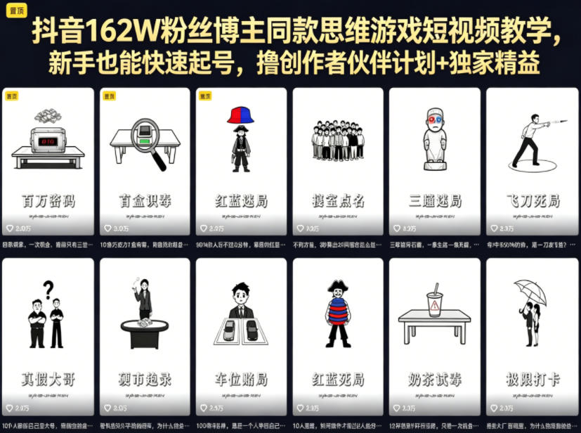 抖音162W粉丝博主同款思维游戏短视频教学，新手也能快速起号，撸创作者伙伴计划+独家精选收益采购|汽车产业|汽车配件|机加工企业家交流社群中心